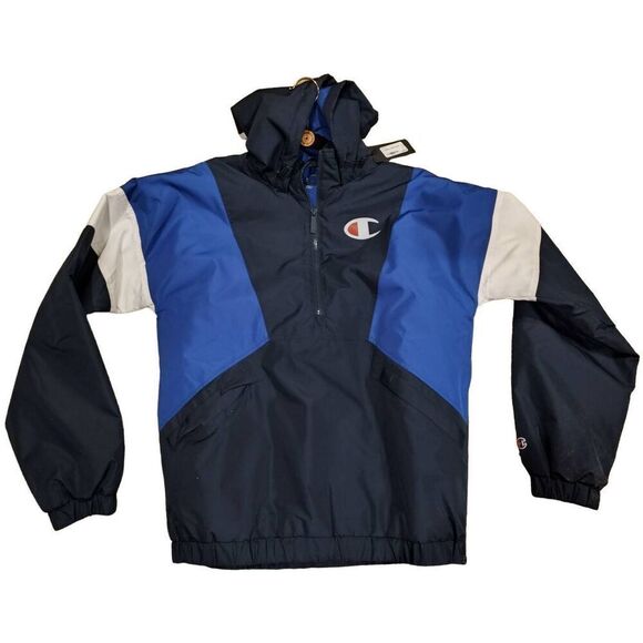 CHAMPION HOODED WIND JACKET BLACK & BLUE BRAND NEW WITH TAGS - Picture 1 of 5